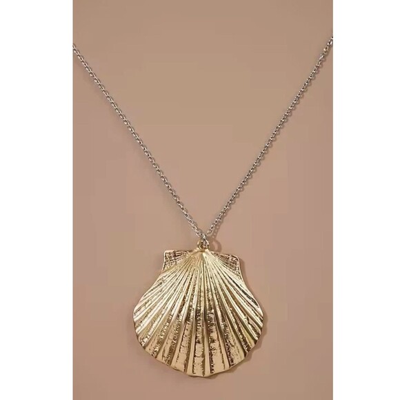 J. Jill Shell Necklace Island Air Pendant Mixed Metal Gold Silver Scallop Ocean - Picture 3 of 14